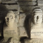 Modern gargoyles of some of those who converted the Santiago de Compostela parador