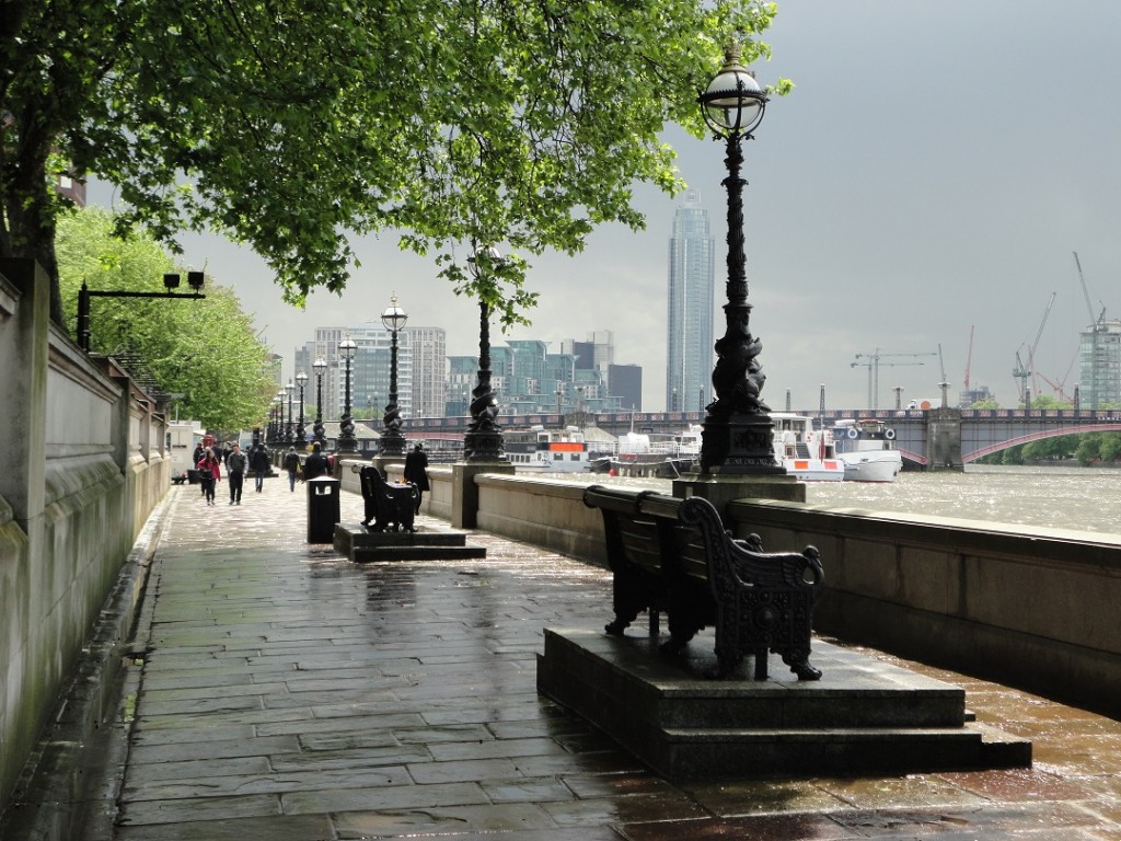 Spoiling the view? Boxy black cameras (left) monitor the Thames riverside walk by St Thomas’ Hospital in central London