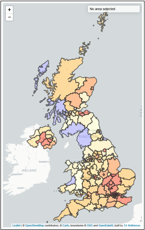 Map of UK local authorities showing change in population